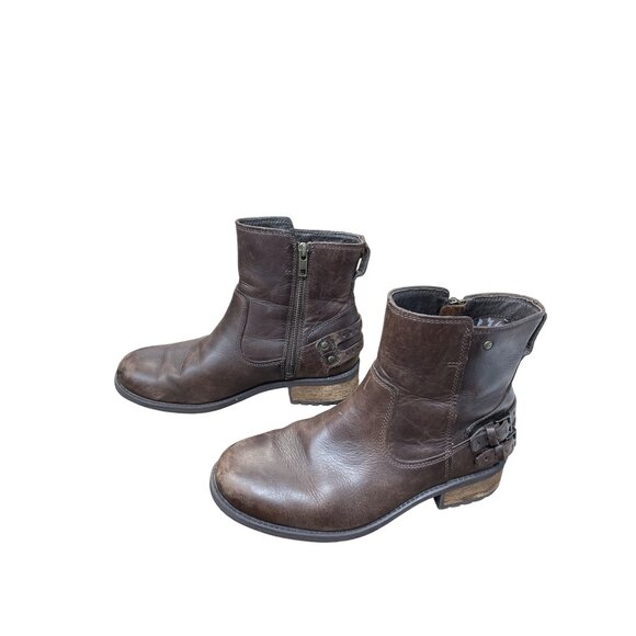 UGG Womens Brown Leather Ankle Moto Boots Size 8 SKU 9280 - Picture 3 of 16